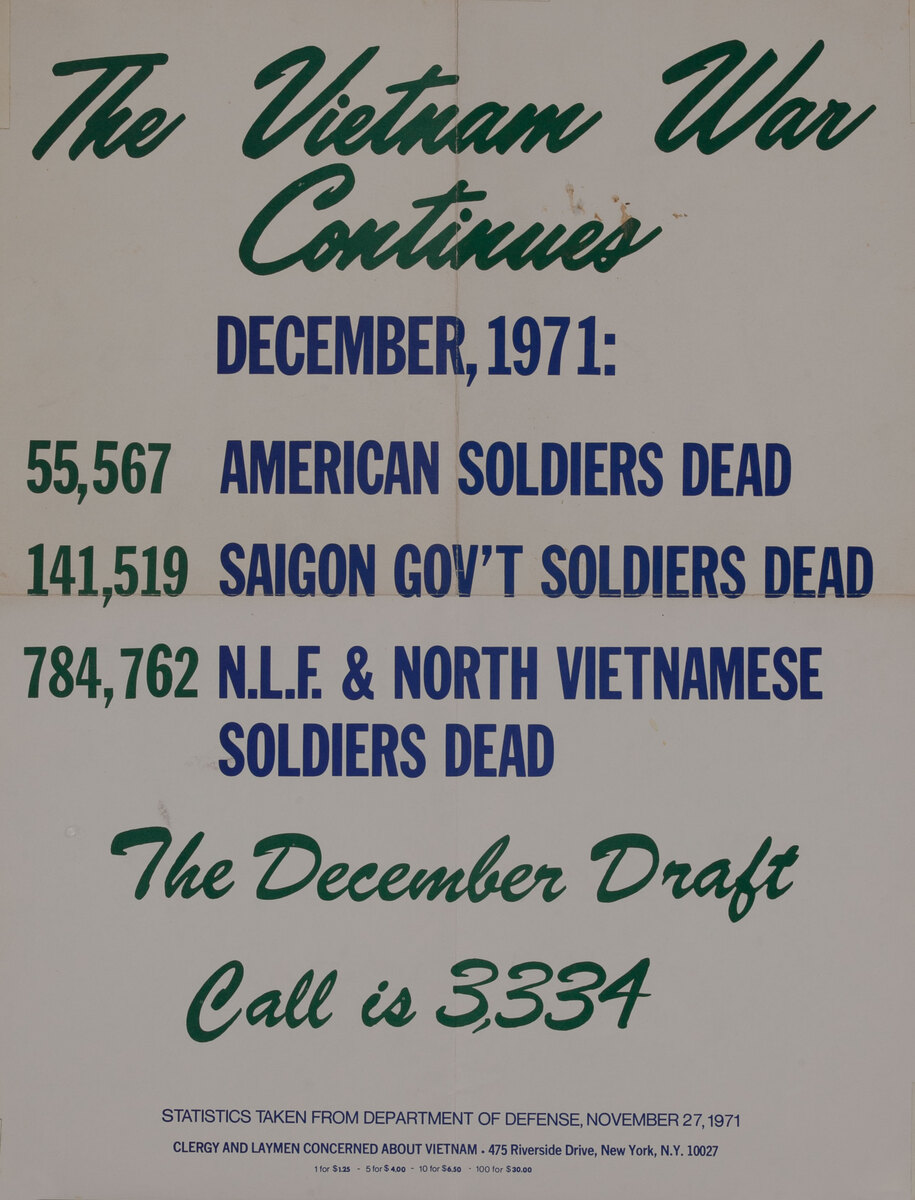 The Vietnam War Continues - Original American Anti-Vietnam War Protest Poster December 1971