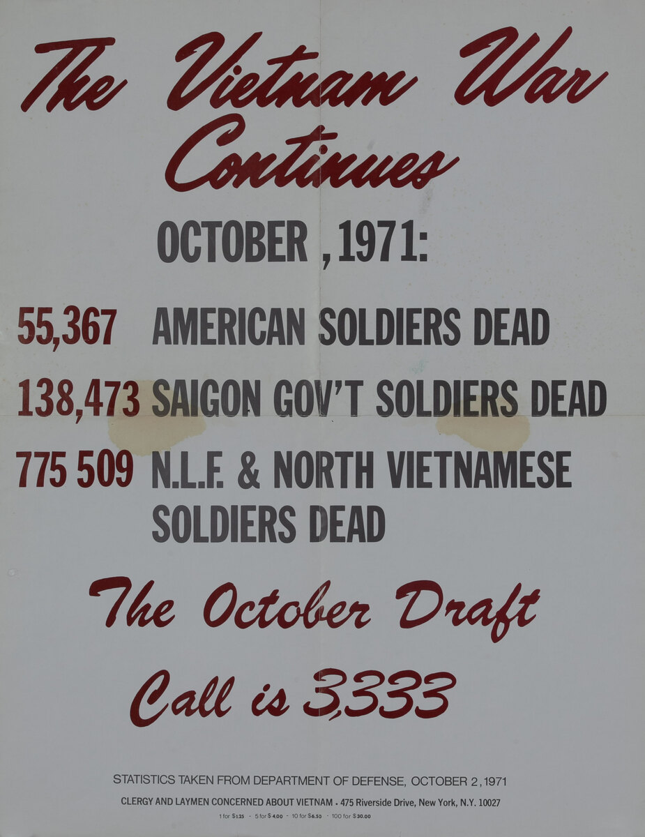 The Vietnam War Continues Pray For Peace Original American Anti-Vietnam War Protest Poster, October 1971