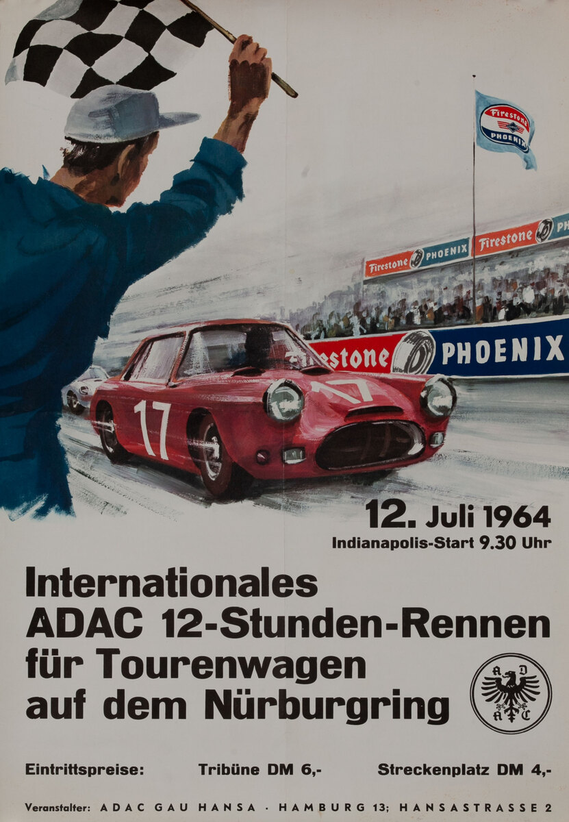 German Auto race poster - ADAC 12-Stunden-Rennen fur Tourenwagen auf dem Nurburgring