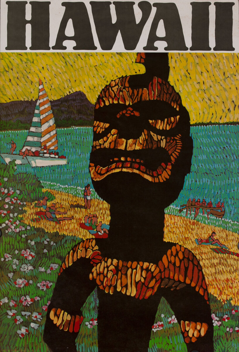 HAWAII Tiki statue and sailboat