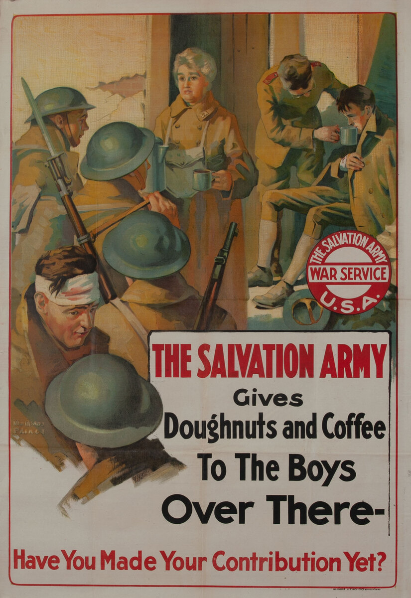  The Salvation Army gives donuts and coffee to the boys over there. Have you made your contribution yet?