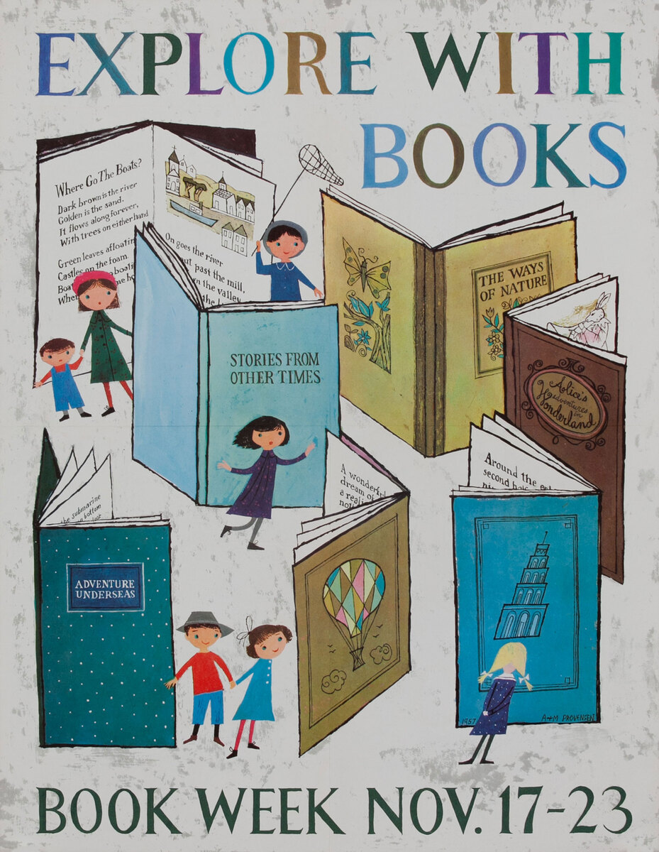Explore With Books. Book Week, Nov. 17-23 - 1957 Children's Book Week Poster 