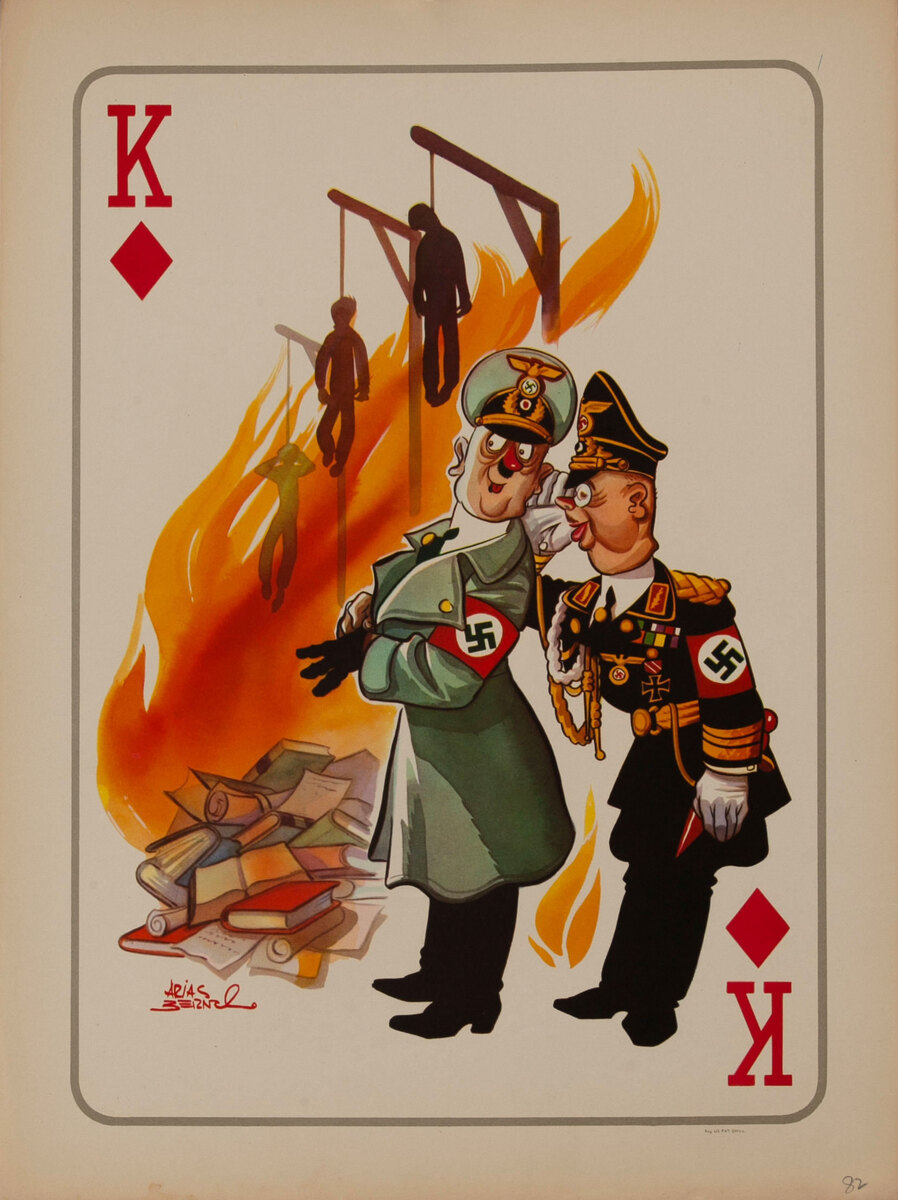 King of Diamonds Destruction of books and Jews. WWII Satire Playing Card