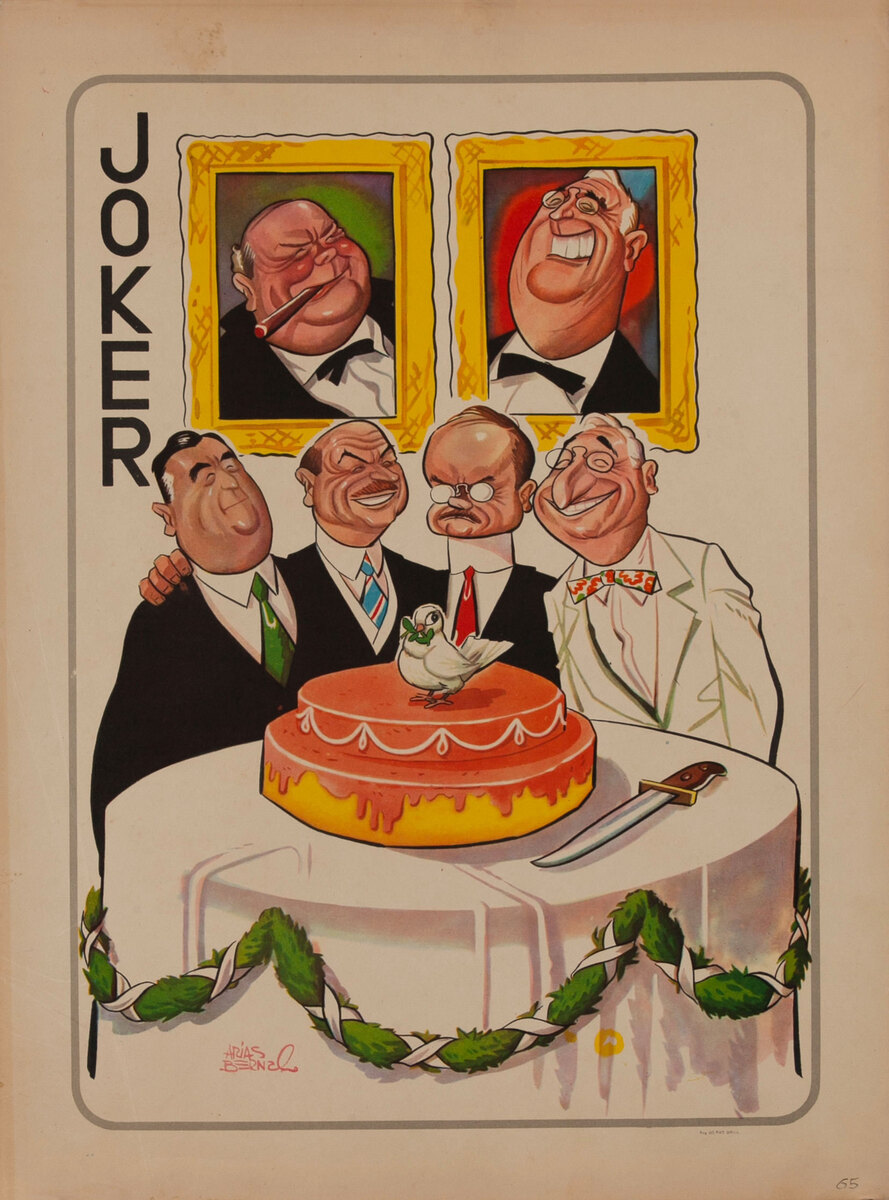 WWII Satire Playing Card - Churchill and Roosevelt portraits
