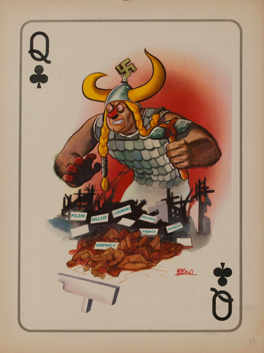 Queen of Clubs WWII Satire Playing Card - Hitler as Valerie