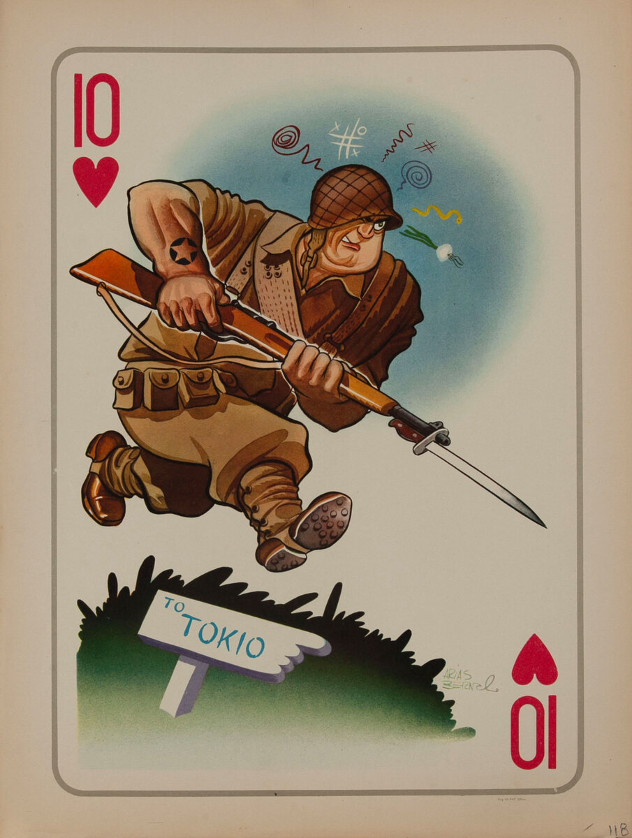 10 Hearts WWII Satire Playing Card - US GI on the raod to Tokio