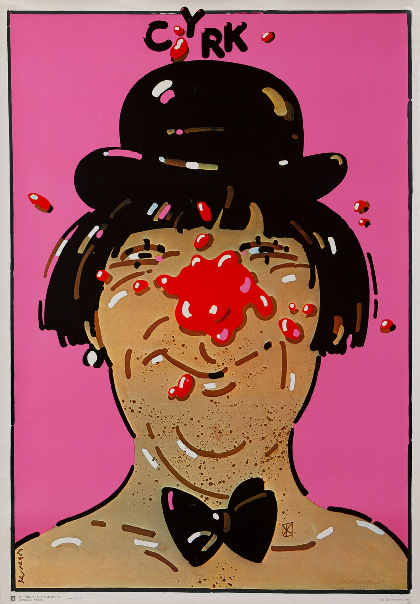 Cyrk Original Polish Circus Poster, Pink Clown 