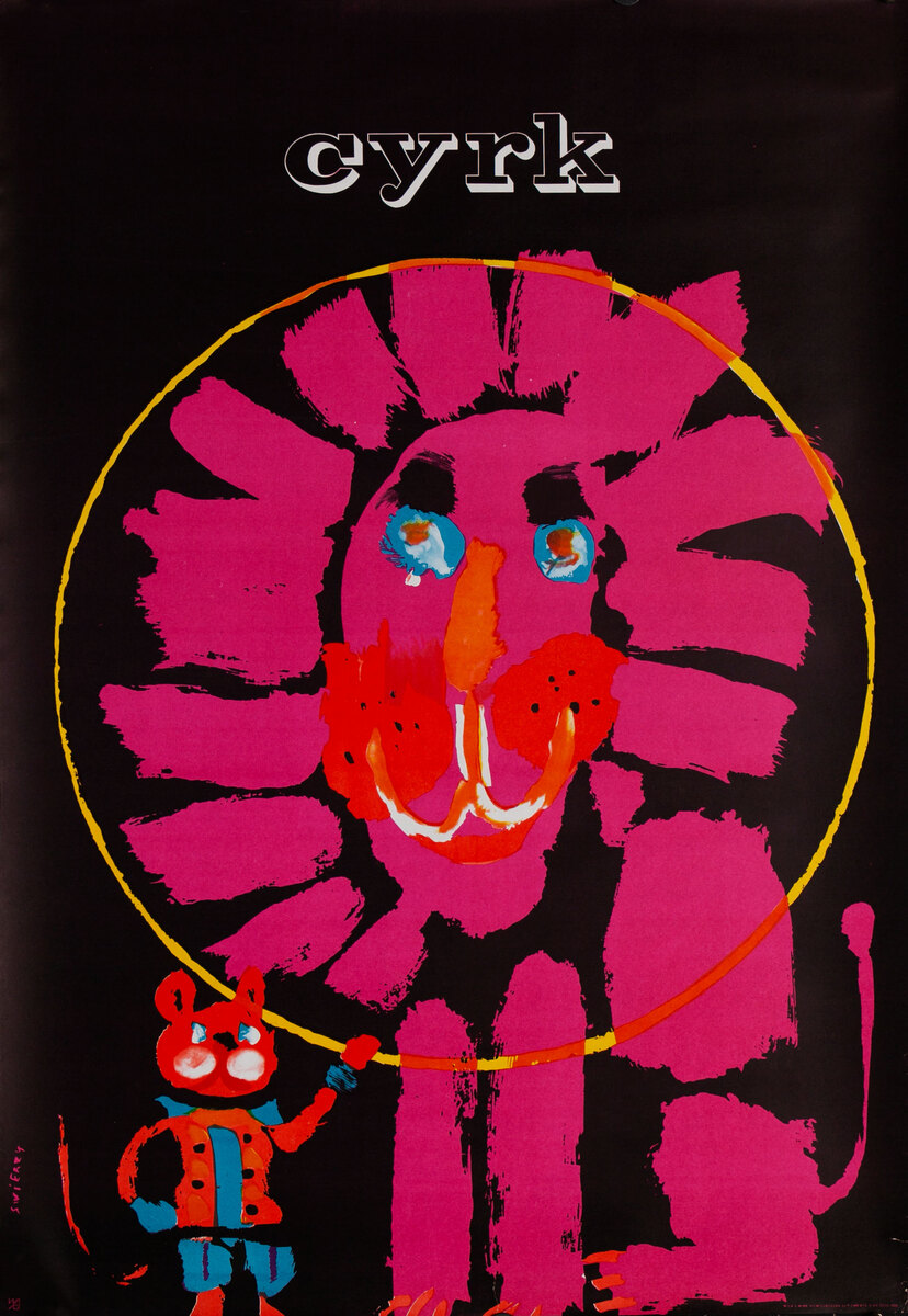 Cyrk Original Polish Circus Poster, pink lion