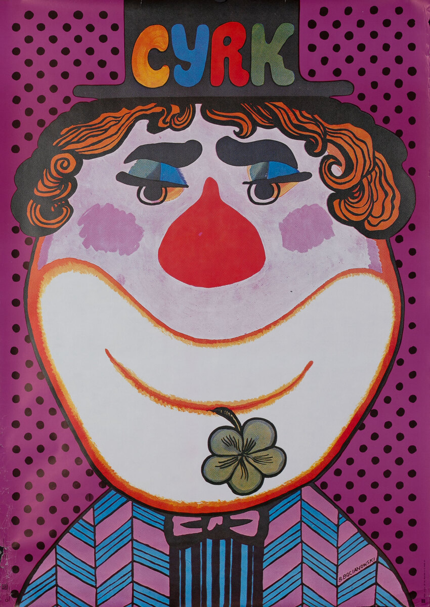 Cyrk Original Polish Circus Poster, Clown Face
