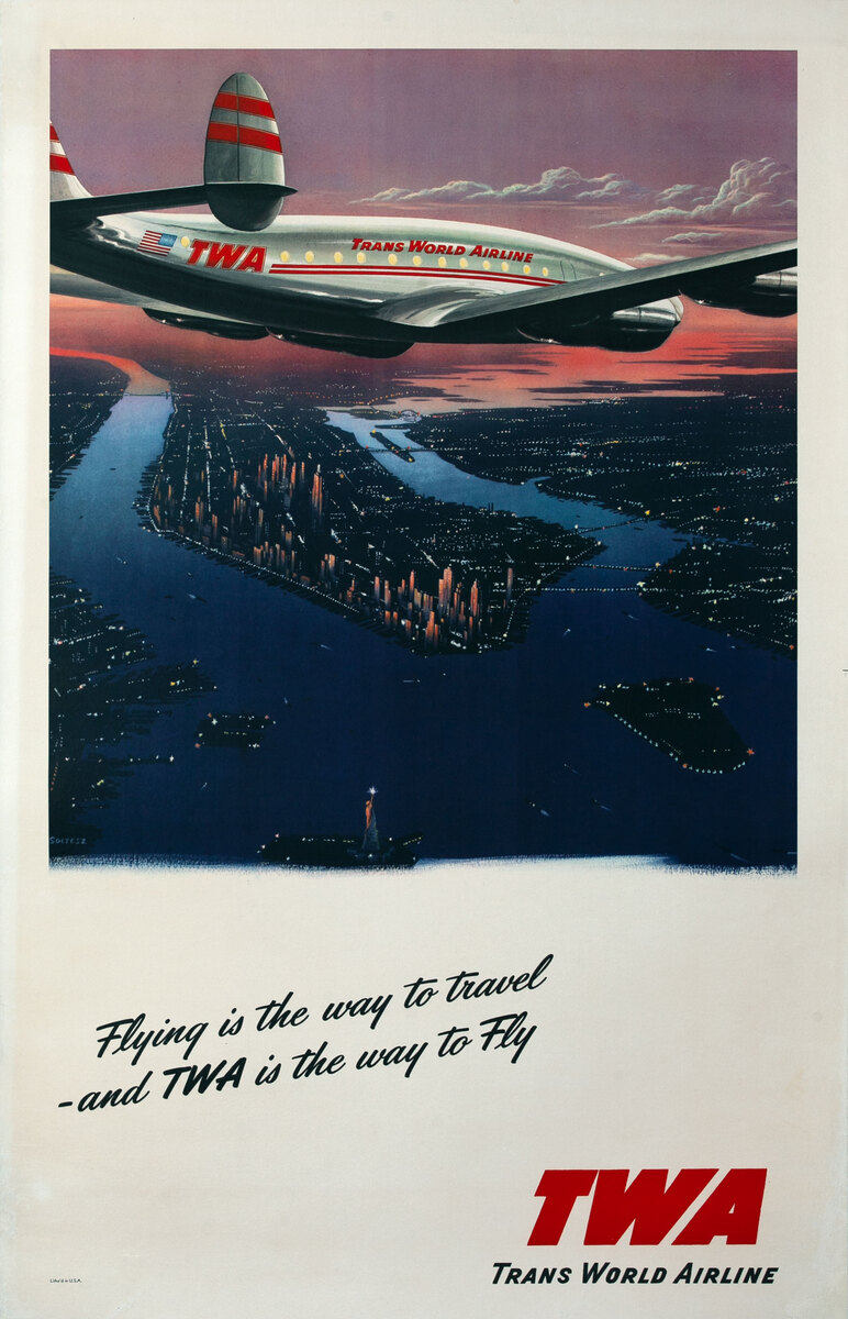 TWA Twilight over lower Manhattan Travel Poster