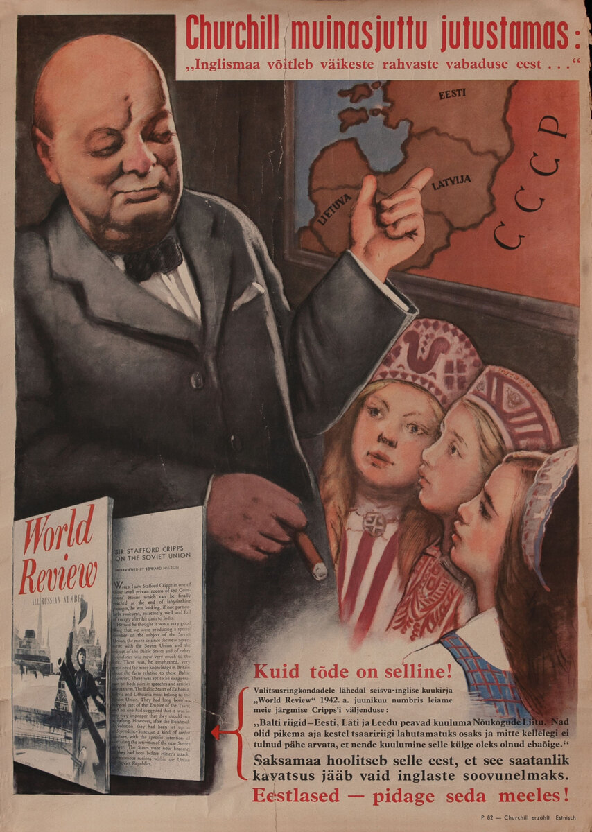 German anti-Churchill WWII Estonian Poster  - Churchill Telling a Fairy Tale