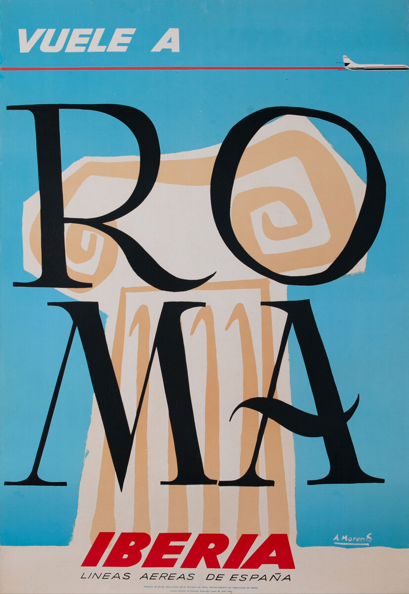 Vuele a Roma Iberia Airlines Travel Poster