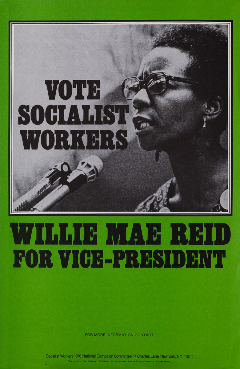 Vote Socialist Workers - Willie Mae Reid for Vice-President  speaking at microphone
