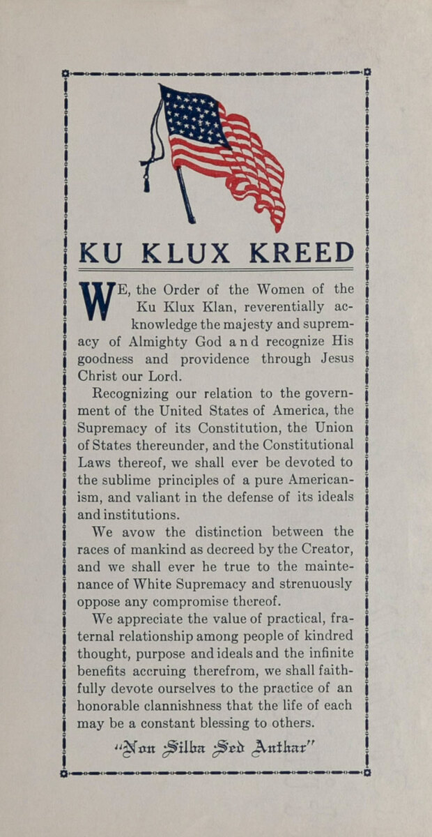 Ku Klux Kreed Order of Women Pledge Card