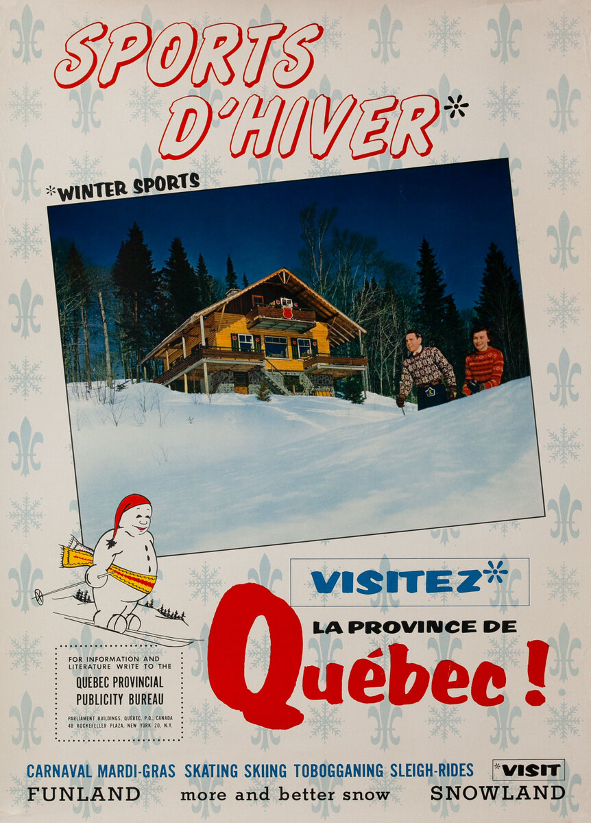 Sports D'Hiver Winter Sports Vizitez Quebec! Canadian Ski Poster