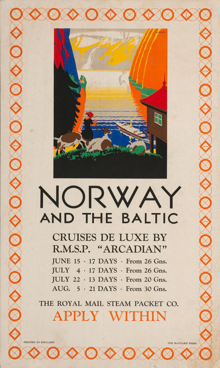 Norway and the Baltic RMSP Acadian Royal Mail Steam Packet Poster