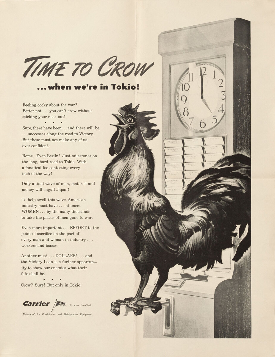 Time to Crow …when weâre in Tokio! Carrier Air Condition WWII War Effort Poster