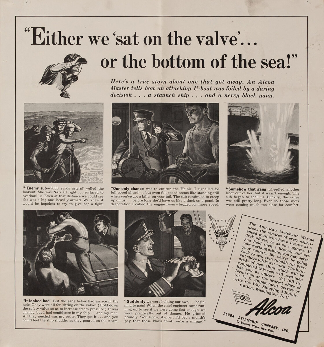 WWII Alcoa Stemaship Company Poster <i>Either we sat on the valve or the botton of the sea!</i>