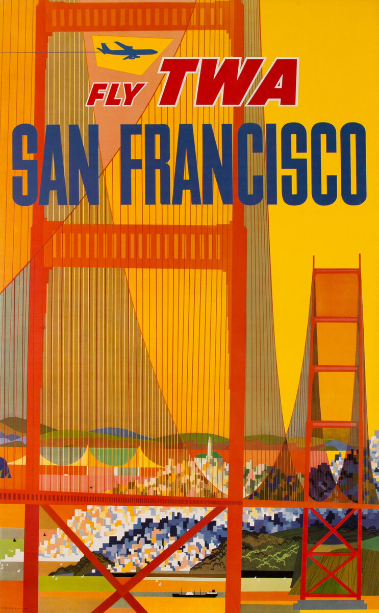 Fly TWA San Francisco Golden Gate Bridge