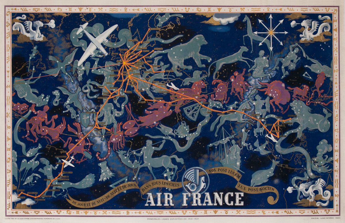Air France Celestial Planisphere map zodiac