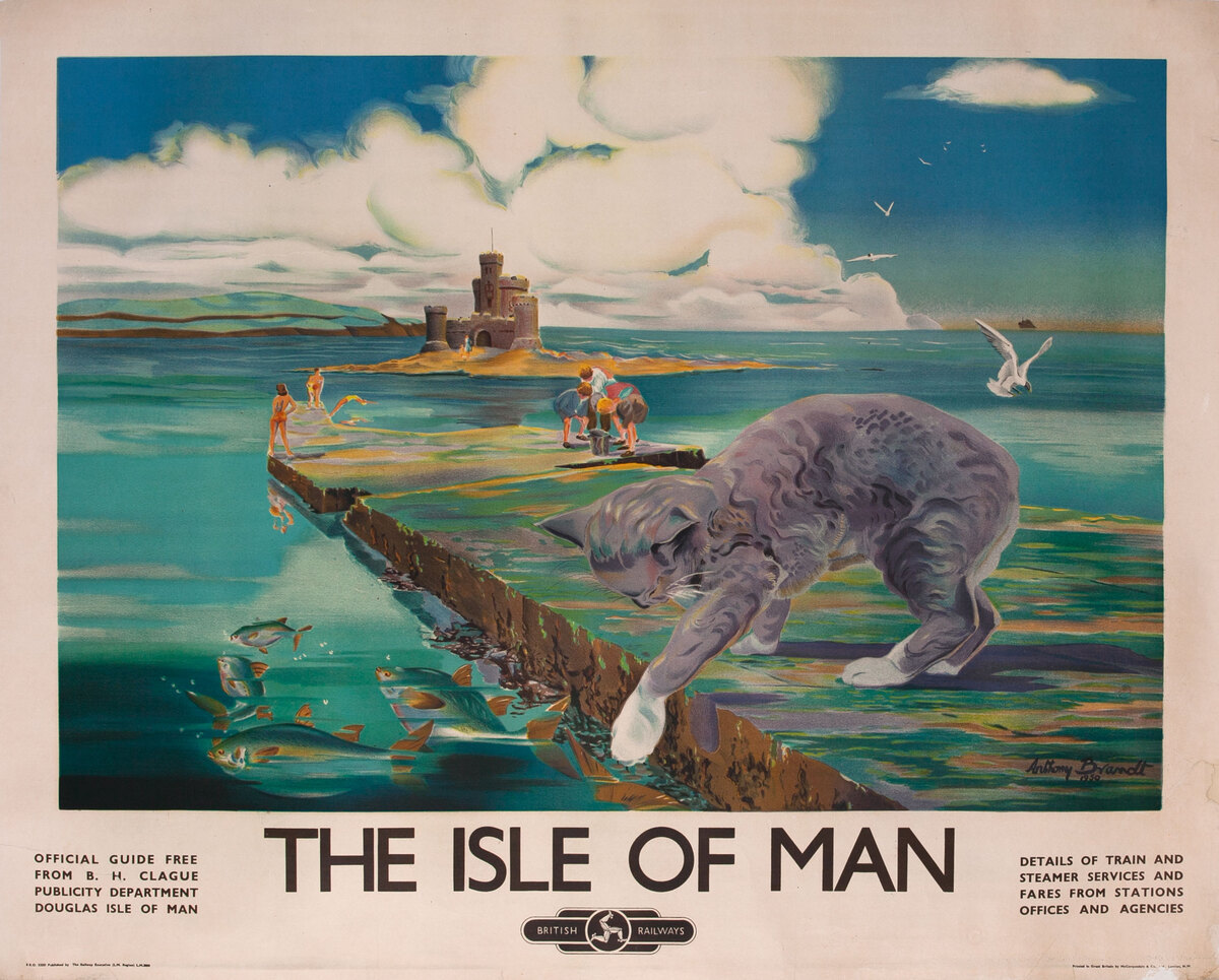 The Isle of Man, British Railways Travel Poster Manx Cat