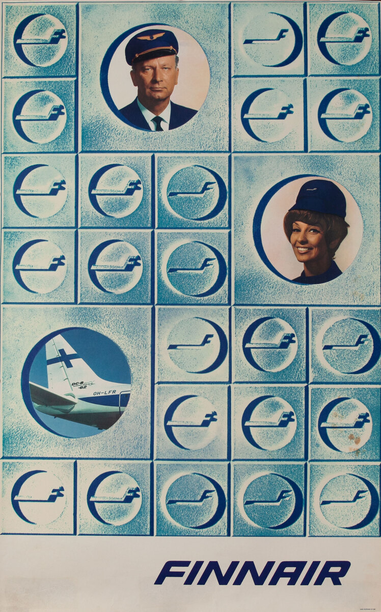 Finnair Travel Poster Pilot, Stewaress, Airplane