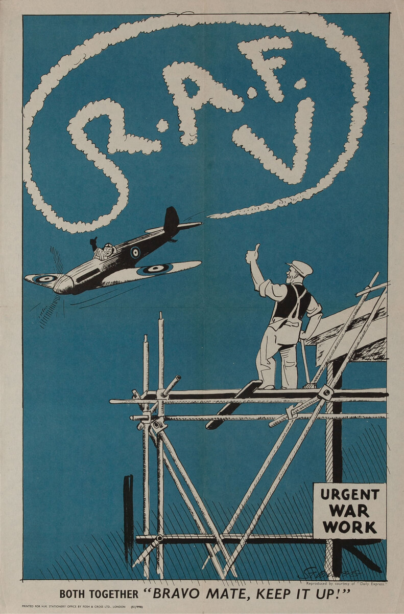 R.A.F. V (Victory) British WWII Poster Urgent War Work
