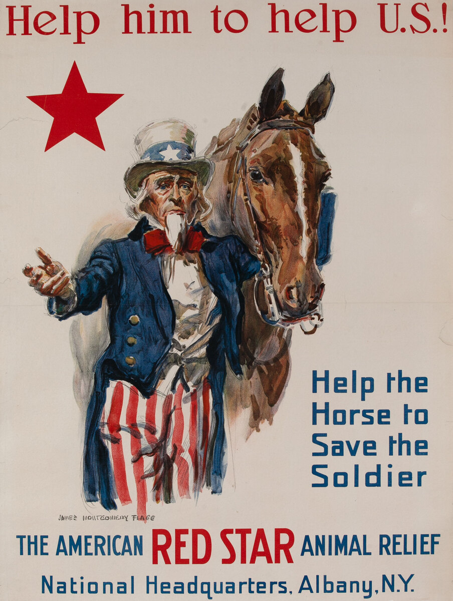 Help him to help U.S.! WWI American Red Star Animal Relief Poster 