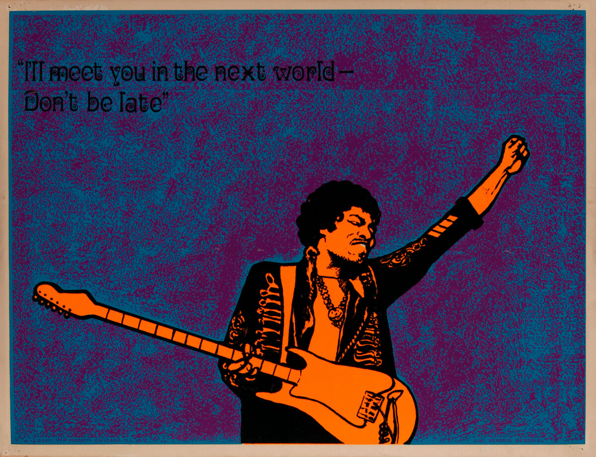 Jimi Hendrix Memorial Blacklight Felt Poster Hip Products