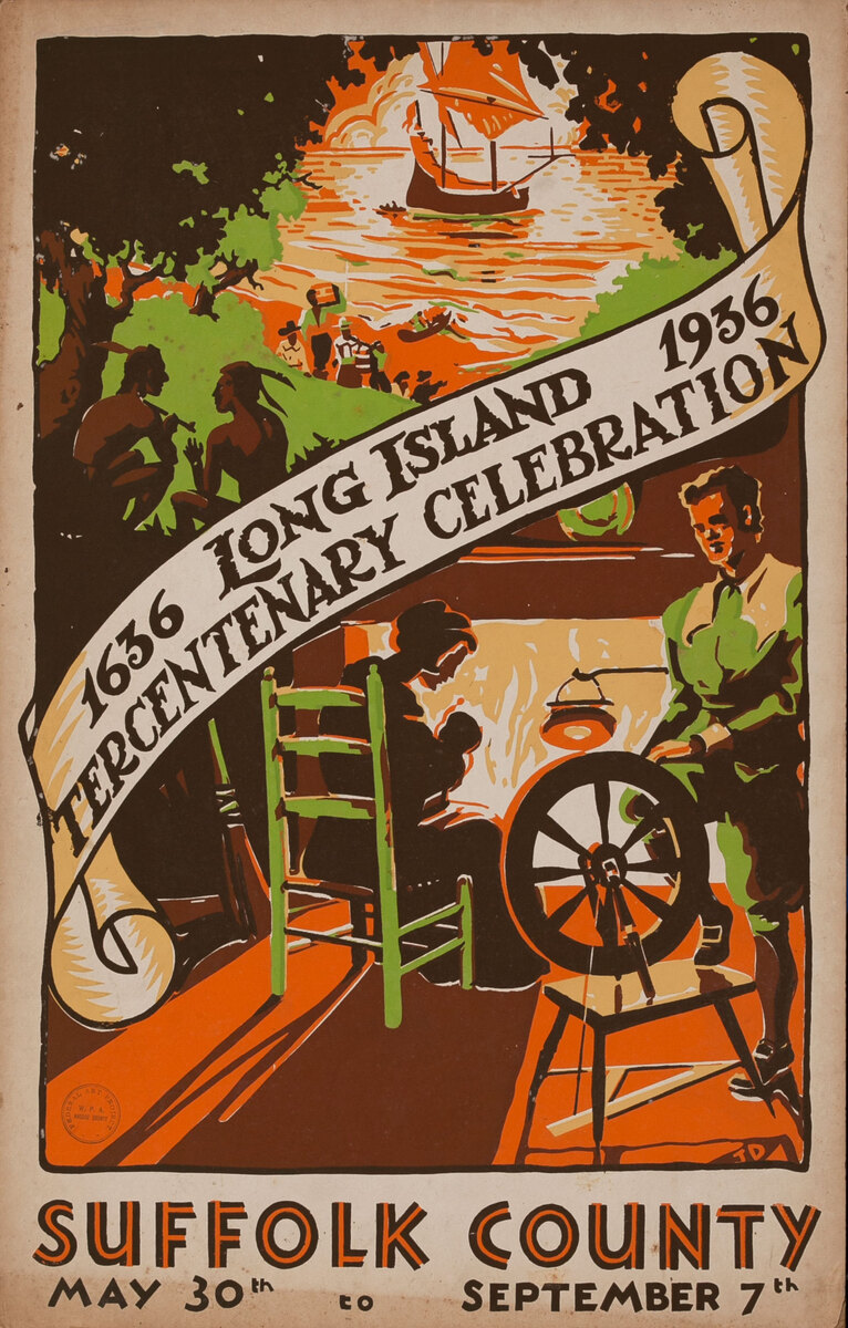 1636 -1936 Long Island Tercentenary Celebration Poster Suffolk County 