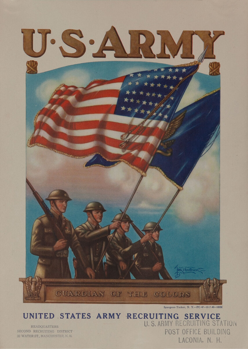 US Army Guardian of the Colors, Original American WWII Recruiting Poster - Small format