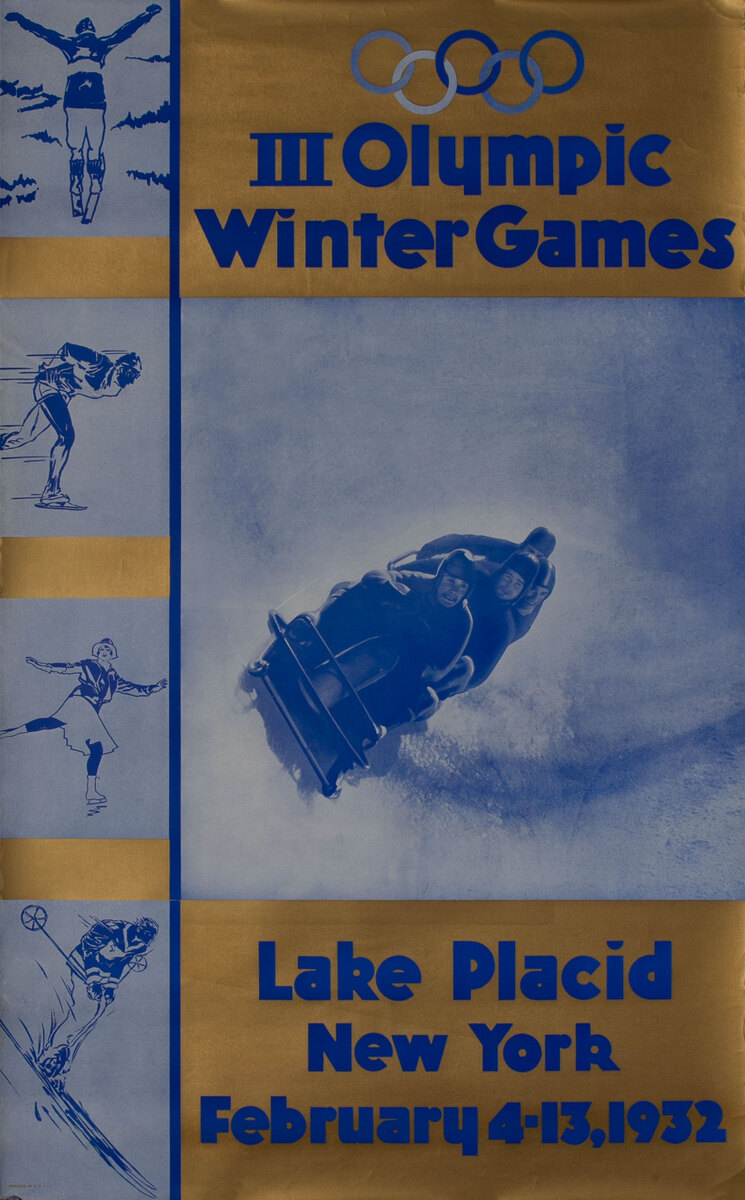 III Olympic Winter Games - 1932 Lake Placid New York Bobsled Poster