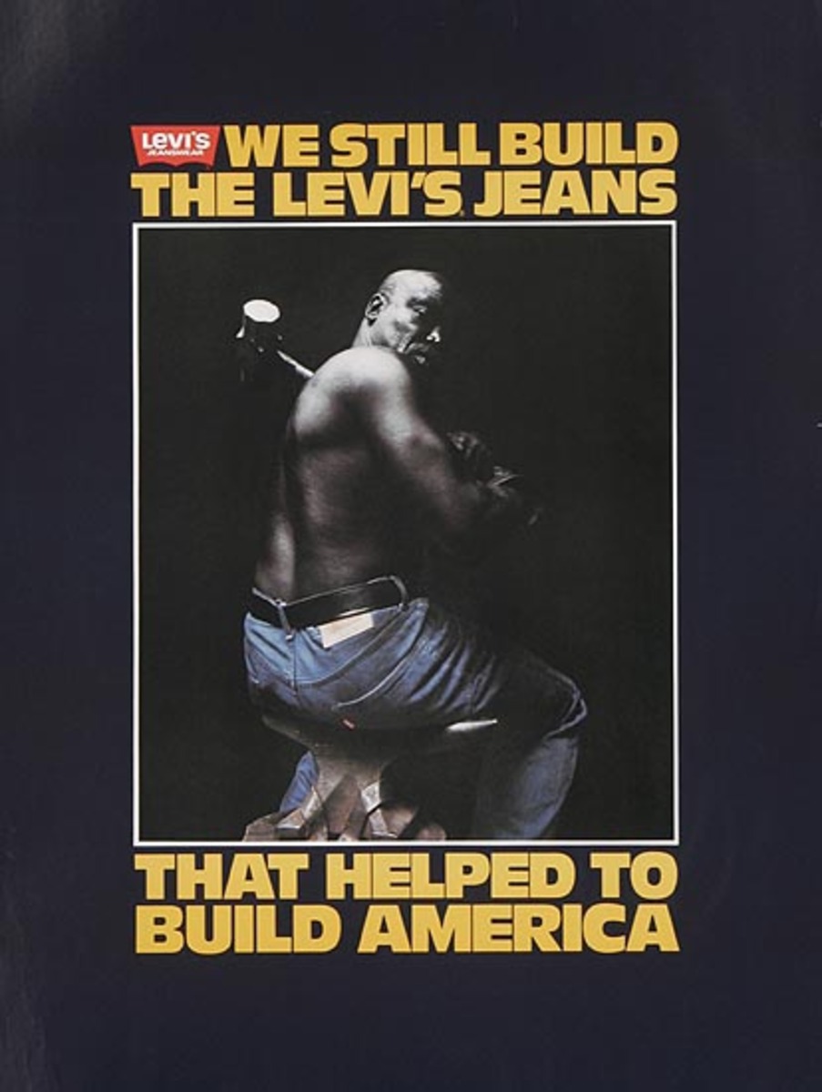 The Levi's Jeans That Helped to Build America Original Advertising Poster man with hammer 