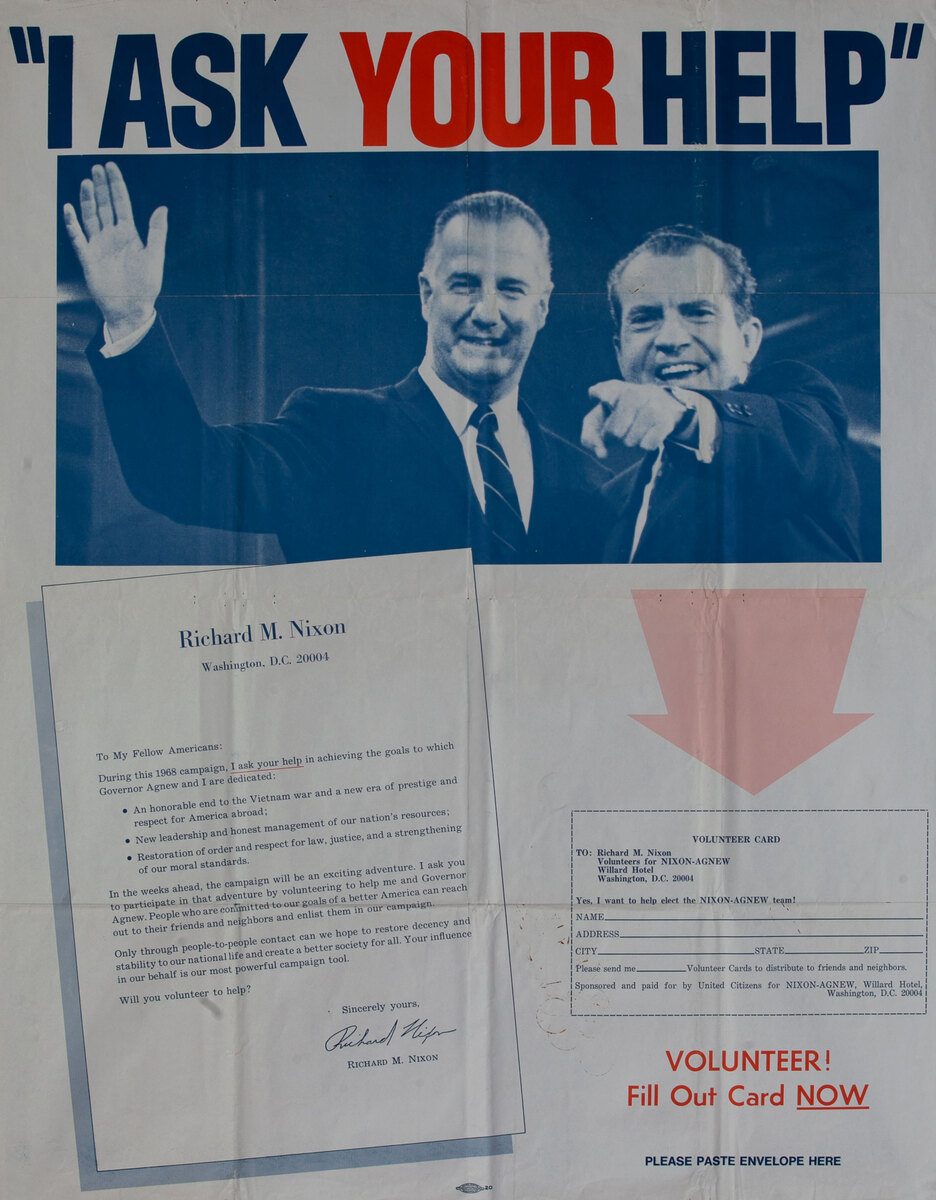 I Ask Your Help - Nixon Agnew Campaign Poster