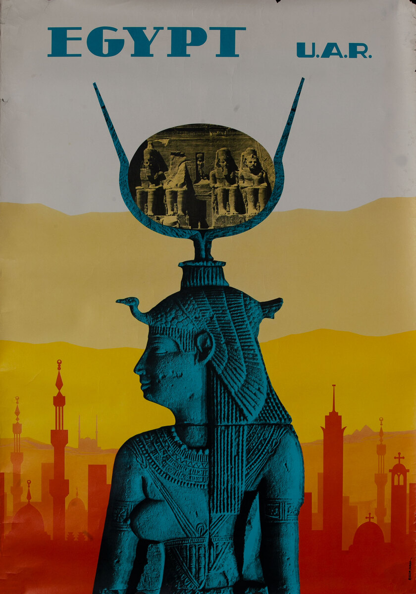 Egypt UAR Travel Poster Isis Statue