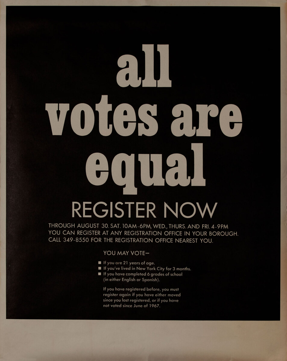 all votes are equal - REGISTER NOW <br>New York Voter Registration Poster