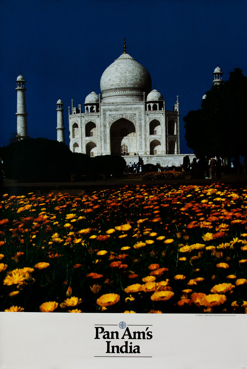 Pan Am Airlines Travel Poster, India Taj Mahal Photo