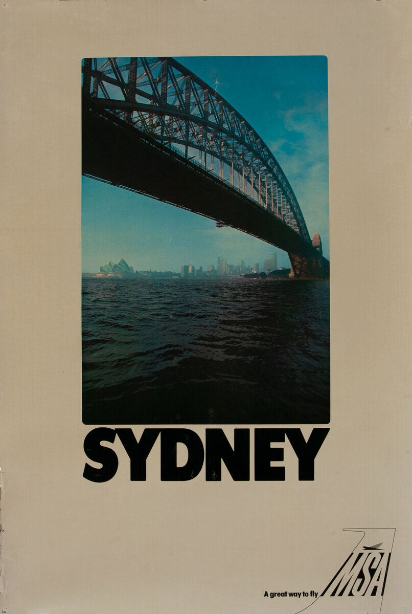 MSA Airline Travel Poster Sidney Australia Harbor Bridge and Opera House