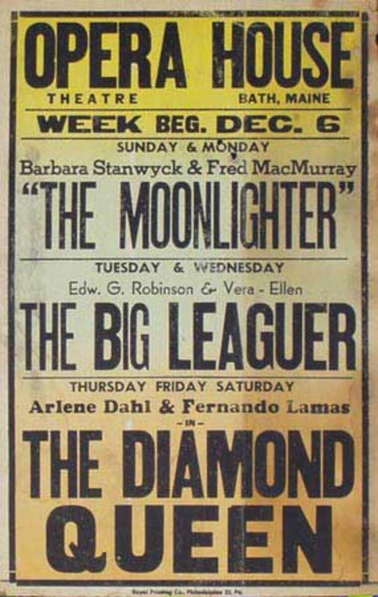 The Diamond Queen, The Big Leaguer Original Vintage Movie House Broadside Poster