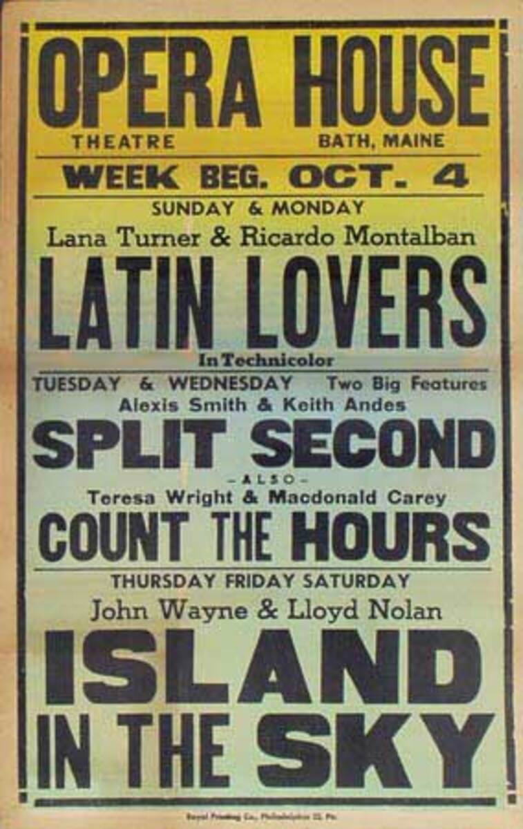 Island In The Sky, Latin Lovers Original Vintage Movie House Broadside Poster