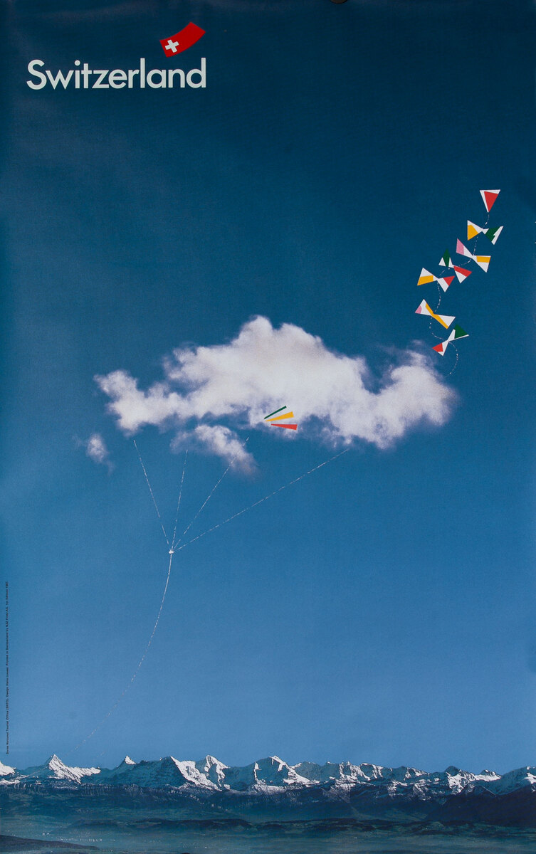 Original Swiss Travel Poster Switzerland Cloud Kites 