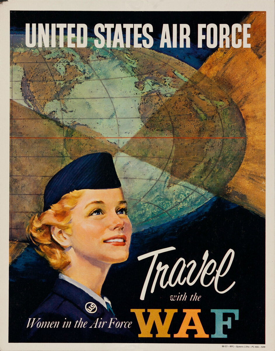United States Air Force Travel With the WAF - Women in the Air Force  Korean War Recruiting Poster