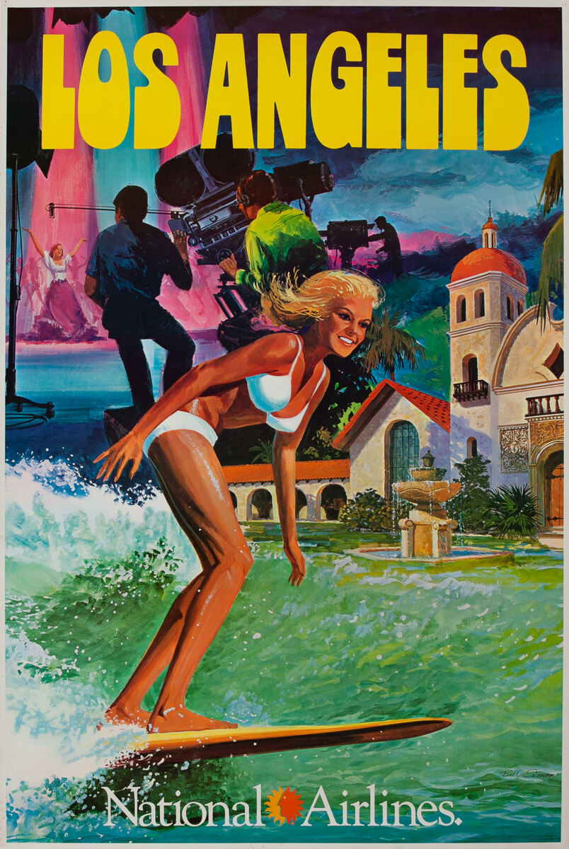 Los Angeles National Airlines Travel Poster Surfer