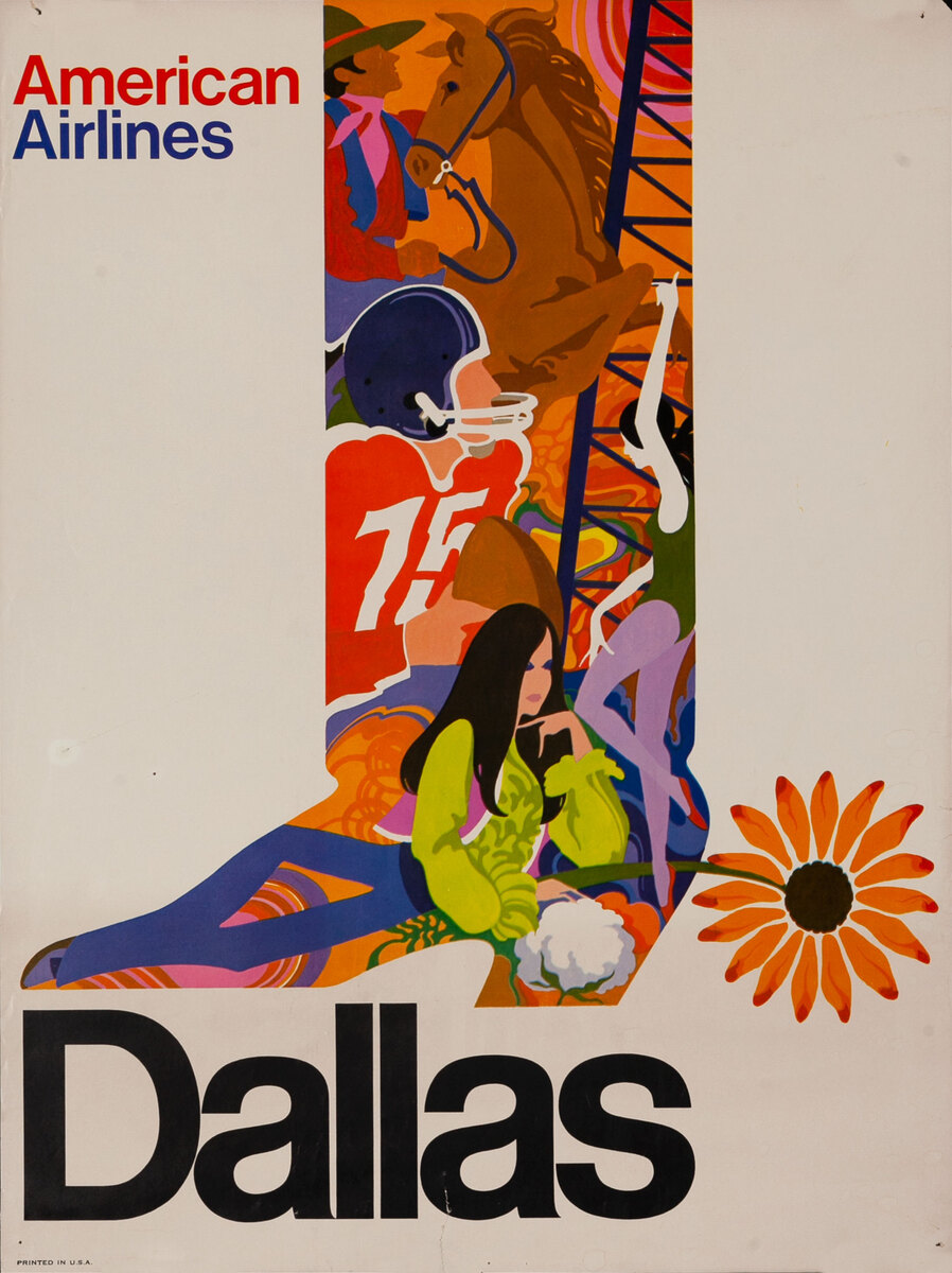 Dallas, Cowboy Boot. American Airline Travel Poster