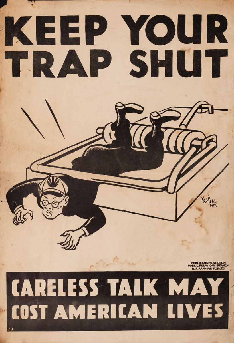 Keep Your Trap Shut - Careless Talk May Cost American Lives WWII Security Poster