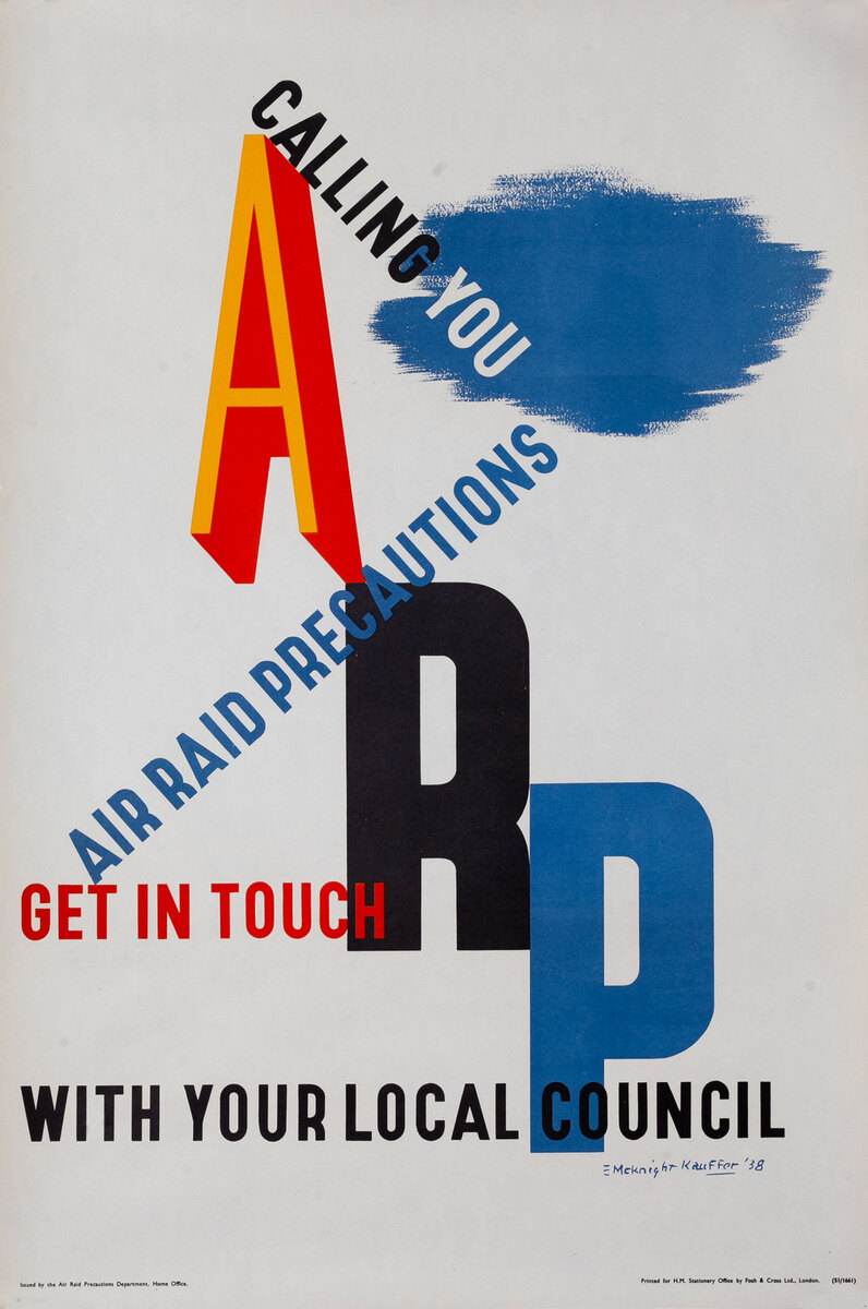 ARP Calling You Air Raid Precautions  Get in Touch With Your lOcal Council WWII British Poster