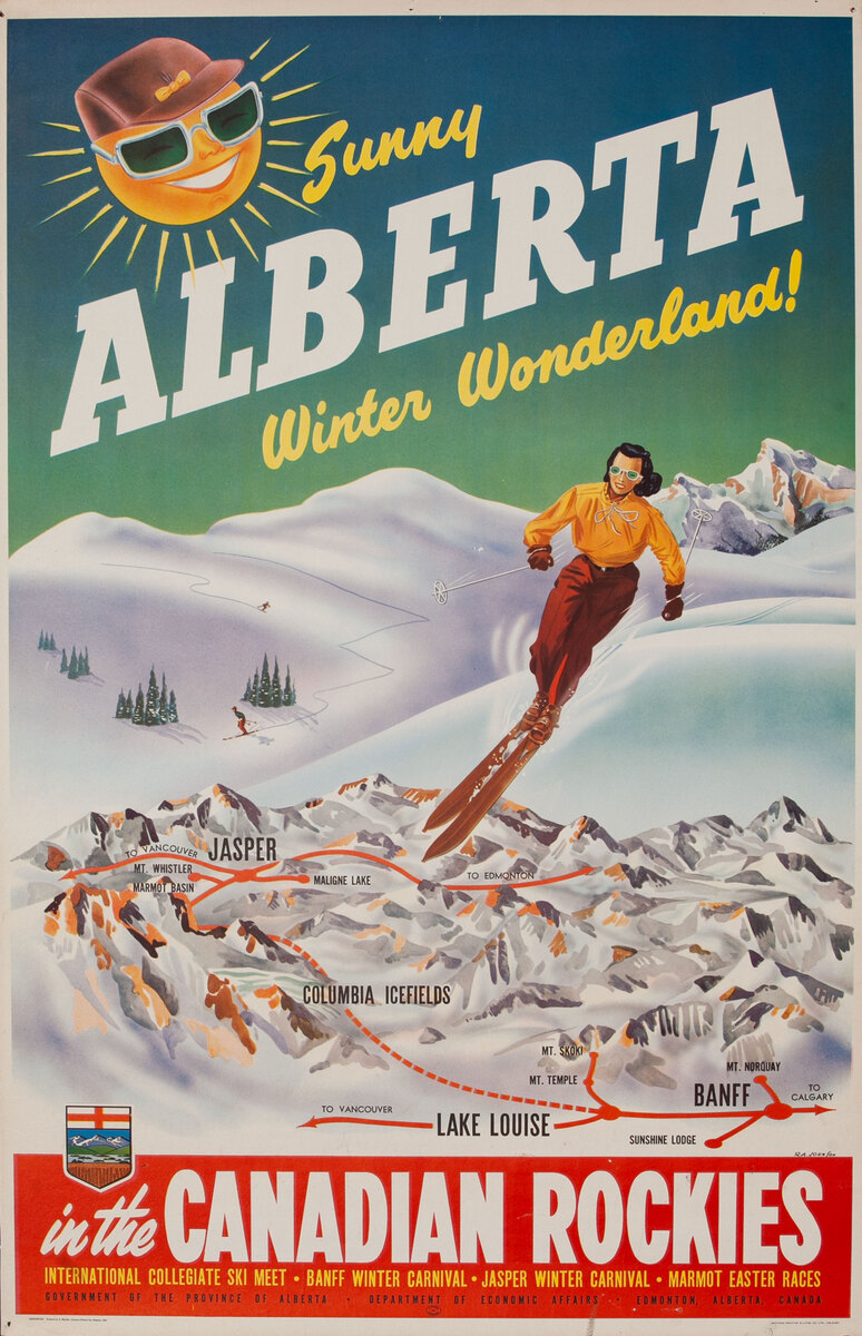 Sunny Alberta Winter Wonderland in the Canadian Rockies Ski Poster