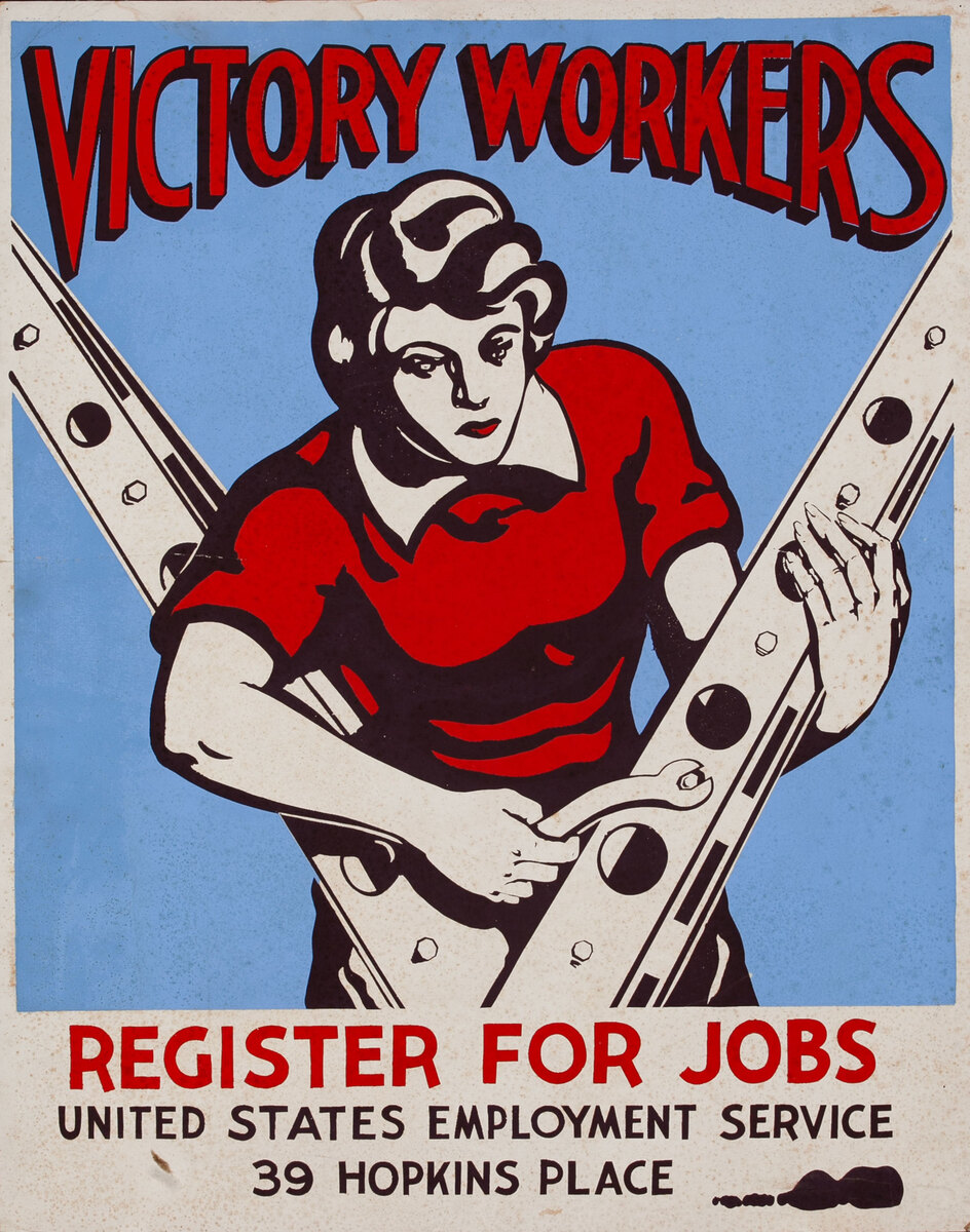 Victory Workers Register for Jobs - WWII Women’s  Recruiting Poster