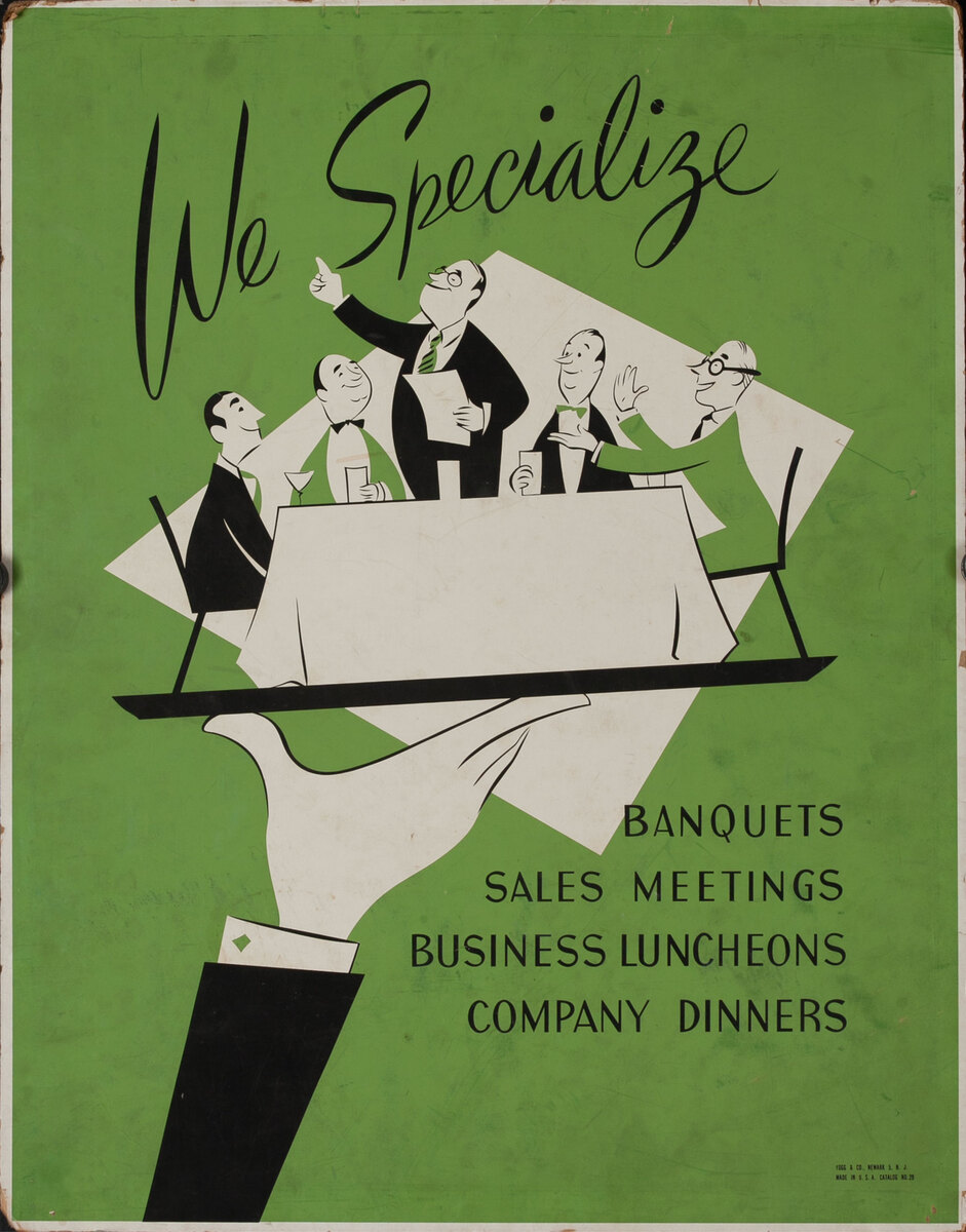 We Specialize - Banquets, Sales Meetings, Business Luncheons, Company Dinners - Stock Restaurant Advertising Poster