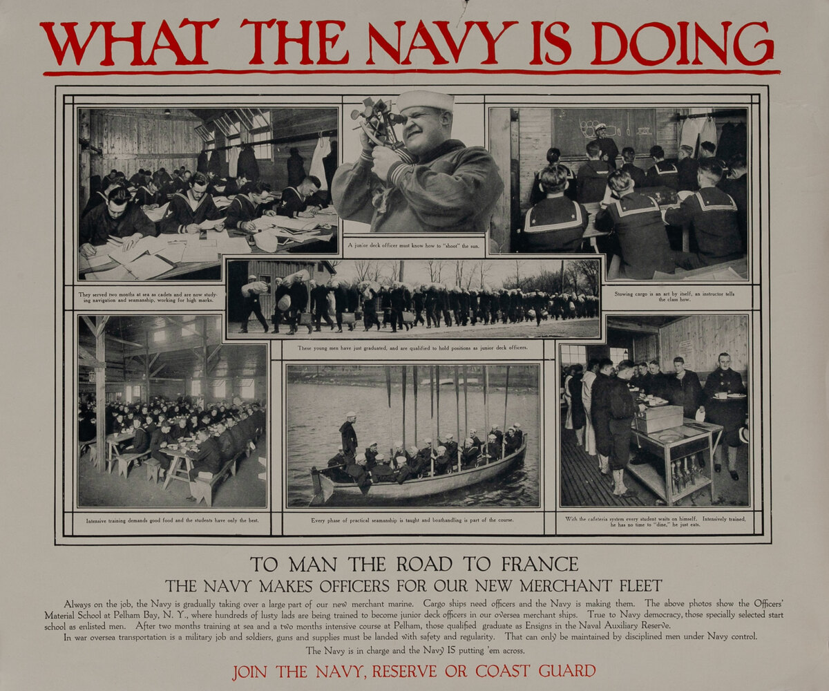 What the Navy is Doing To Man the Road to France - WWI Recruiting Poster - Enlist in the Navy